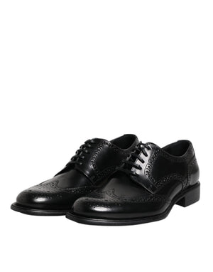 Schwarzes Leder Derby Wingtip Formelle Schuhe