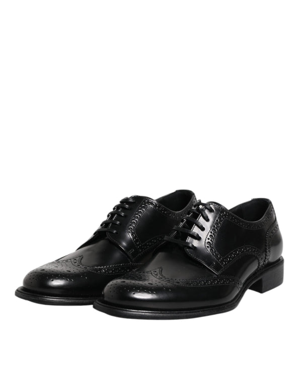 Schwarzes Leder Derby Wingtip Formelle Schuhe