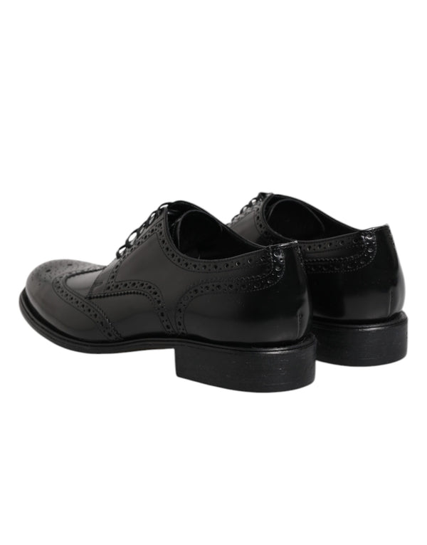Schwarzes Leder Derby Wingtip Formelle Schuhe