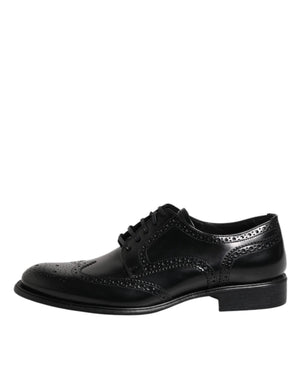 Schwarzes Leder Derby Wingtip Formelle Schuhe