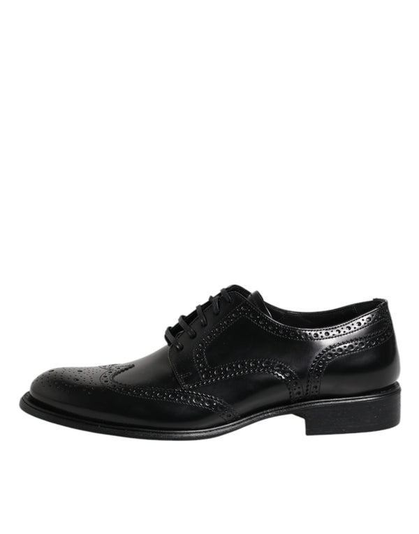 Schwarzes Leder Derby Wingtip Formelle Schuhe