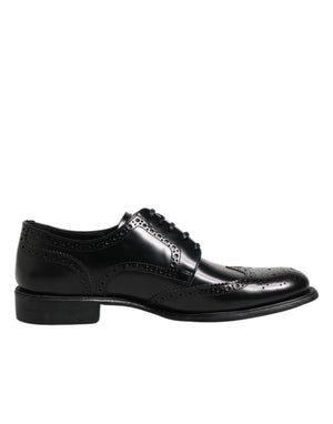 Schwarzes Leder Derby Wingtip Formelle Schuhe