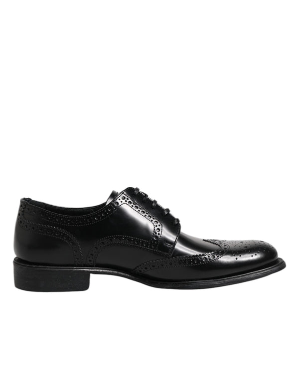 Schwarzes Leder Derby Wingtip Formelle Schuhe