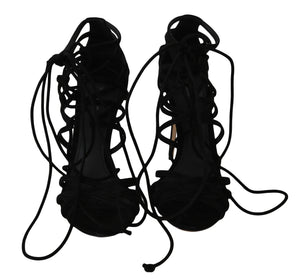 Schwarze Wildleder Riemen Stilettos Sandalen