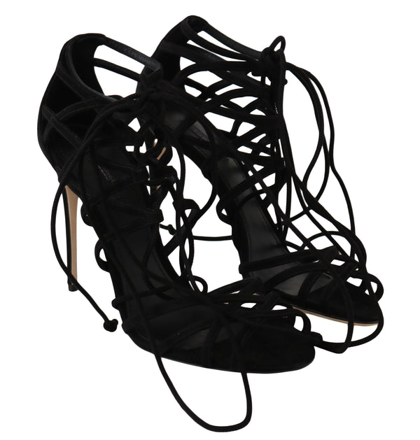 Schwarze Wildleder Riemen Stilettos Sandalen