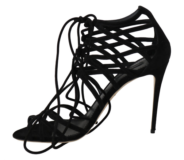 Schwarze Wildleder Riemen Stilettos Sandalen