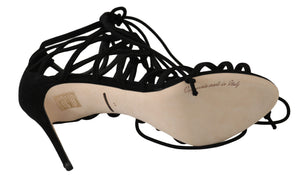 Schwarze Wildleder Riemen Stilettos Sandalen
