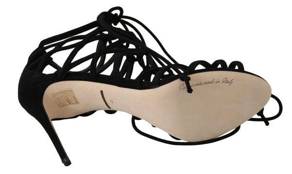 Schwarze Wildleder Riemen Stilettos Sandalen