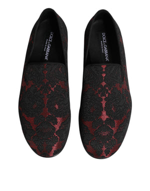 Rot Schwarz Jacquard Slip On Loafers Schuhe