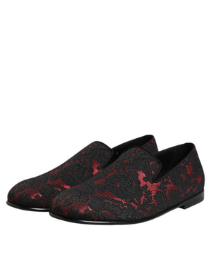 Rot Schwarz Jacquard Slip On Loafers Schuhe