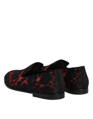 Rot Schwarz Jacquard Slip On Loafers Schuhe