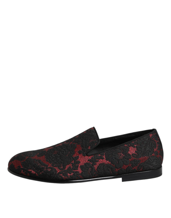 Rot Schwarz Jacquard Slip On Loafers Schuhe