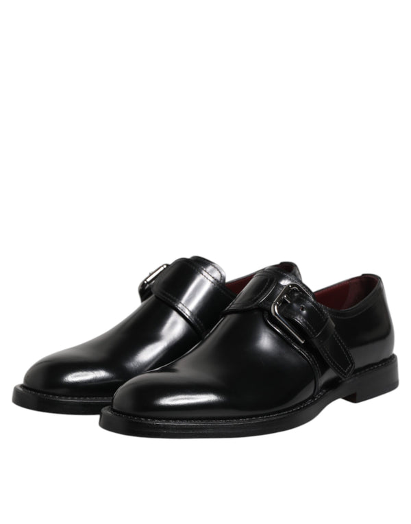 Schwarzes Leder Monk Strap Derby Formelle Schuhe