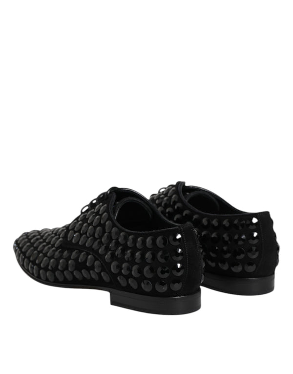 Schwarze Wildleder Strass Derby Formelle Schuhe