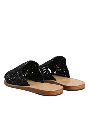 Schwarz Monochrome geflochtene Raffia Slides Schuhe