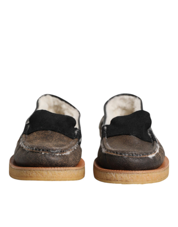 Braun Weiß Kalbsleder Loafers Schuhe