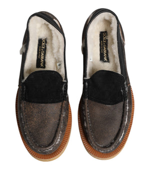 Braun Weiß Kalbsleder Loafers Schuhe