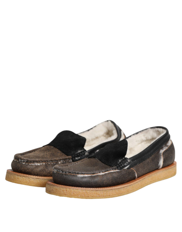 Braun Weiß Kalbsleder Loafers Schuhe