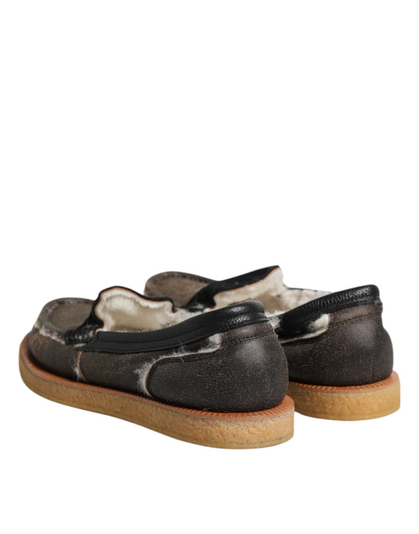 Braun Weiß Kalbsleder Loafers Schuhe