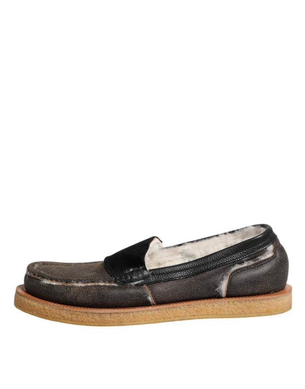 Braun Weiß Kalbsleder Loafers Schuhe