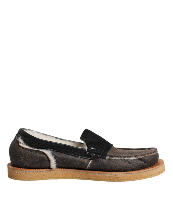Braun Weiß Kalbsleder Loafers Schuhe