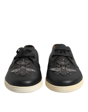 Schwarz Leder Bee Crown Low Top Sneakers Schuhe