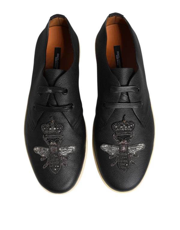 Schwarz Leder Bee Crown Low Top Sneakers Schuhe