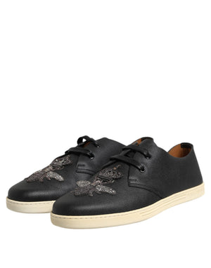 Schwarz Leder Bee Crown Low Top Sneakers Schuhe