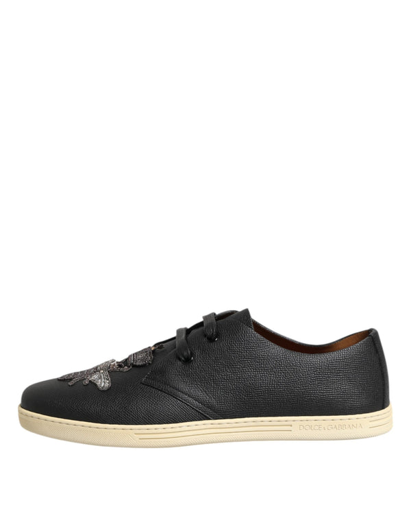 Schwarz Leder Bee Crown Low Top Sneakers Schuhe