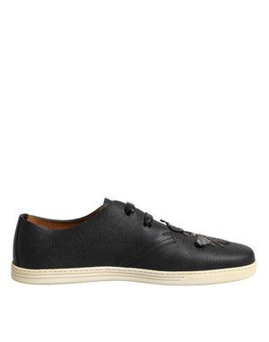 Schwarz Leder Bee Crown Low Top Sneakers Schuhe