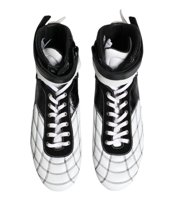 Schwarz Weiß Leder High Top Sneakers Schuhe