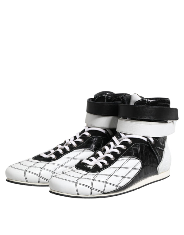 Schwarz Weiß Leder High Top Sneakers Schuhe