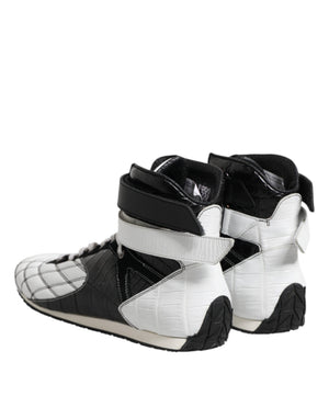 Schwarz Weiß Leder High Top Sneakers Schuhe