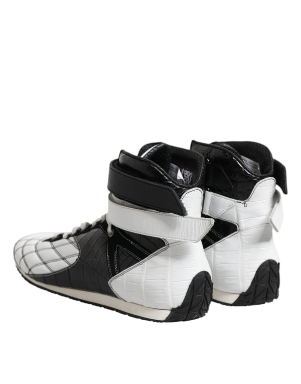 Schwarz Weiß Leder High Top Sneakers Schuhe