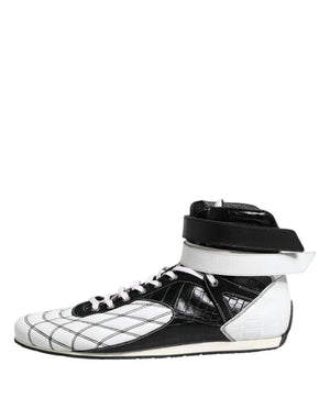Schwarz Weiß Leder High Top Sneakers Schuhe