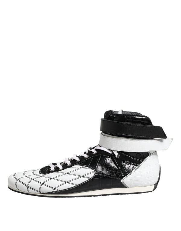 Schwarz Weiß Leder High Top Sneakers Schuhe