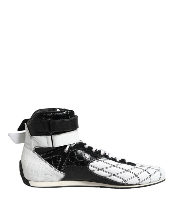 Schwarz Weiß Leder High Top Sneakers Schuhe