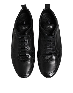 Schwarze Exotische Leder Low Top Sneakers Schuhe