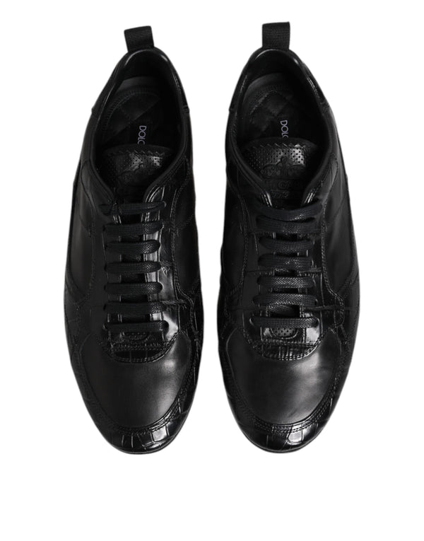 Schwarze Exotische Leder Low Top Sneakers Schuhe