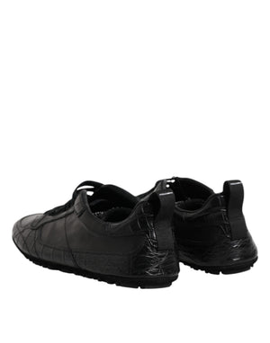 Schwarze Exotische Leder Low Top Sneakers Schuhe