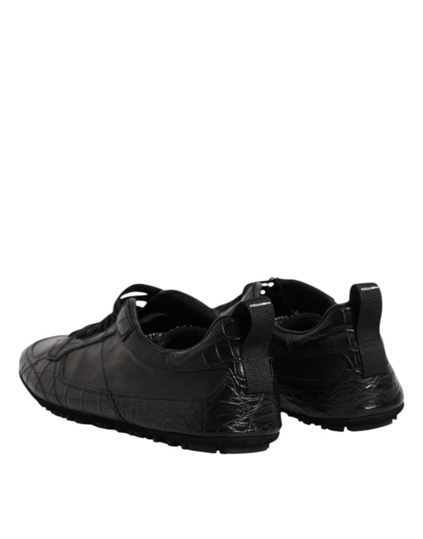 Schwarze Exotische Leder Low Top Sneakers Schuhe