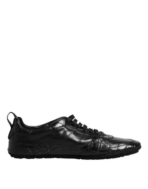 Schwarze Exotische Leder Low Top Sneakers Schuhe