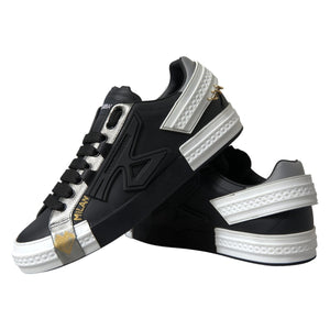 Schwarz Leder Low Top Sneakers Portofino Schuhe
