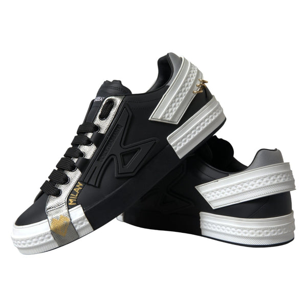 Schwarz Leder Low Top Sneakers Portofino Schuhe