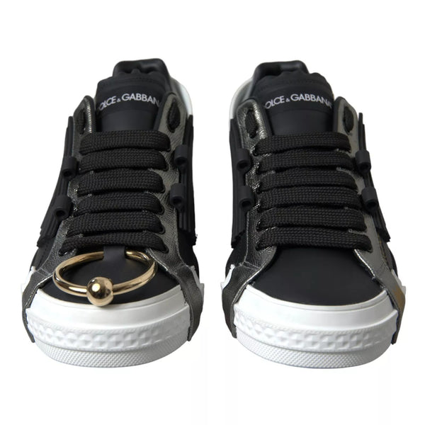 Schwarz Leder Low Top Sneakers Portofino Schuhe