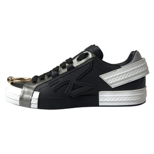Schwarz Leder Low Top Sneakers Portofino Schuhe