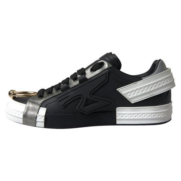 Schwarz Leder Low Top Sneakers Portofino Schuhe