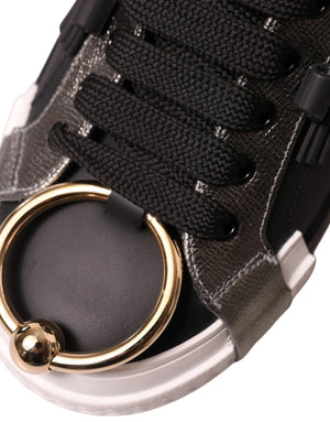 Schwarz Leder Low Top Sneakers Portofino Schuhe