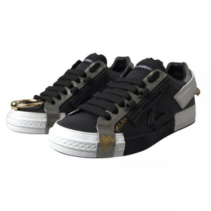 Schwarz Leder Low Top Sneakers Portofino Schuhe