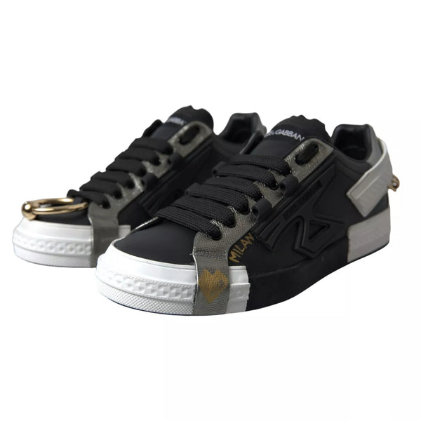 Schwarz Leder Low Top Sneakers Portofino Schuhe